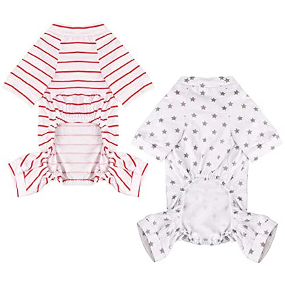 2-Pack Cotton Dog Pajamas Lightweight Dog Onesies for Small Medium Dogs and Cats Puppy Body Suits Cute Baby Dog Jumpsuit I Love My Mommy/Daddy Printed Pet Clothes, Grey Stars/Red Stripes, M - color: Star & Stripe, size: Medium (5-7lb)