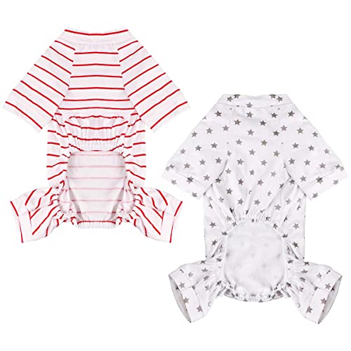 2-Pack Cotton Dog Pajamas Lightweight Dog Onesies for Small Medium Dogs and Cats Puppy Body Suits Cute Baby Dog Jumpsuit I Love My Mommy/Daddy Printed Pet Clothes, XL - color: Star & Stripe, size: X-Large (10-13lb)