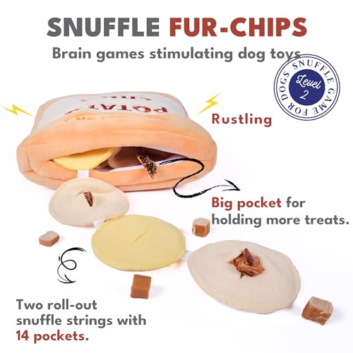 CHEWFFON Dog Enrichment Puzzle Toys, Interactive Snuffle Crinkle Treat Toy for Boredom and Mental Stimulating, Nose Work Potato Chips Dog Toy for Small, Medium and Large Dogs - style: Potato Chips