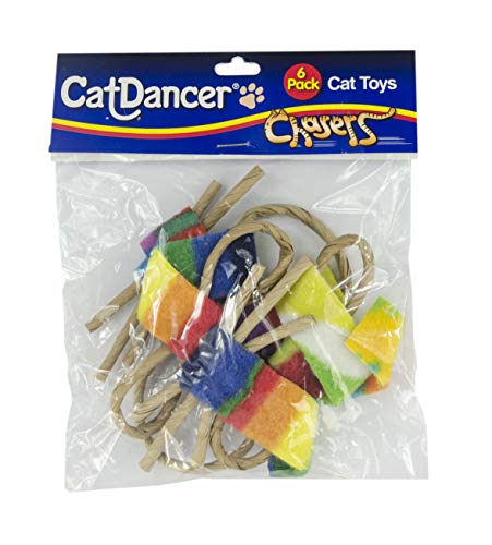 CAT Dancer Products Cat Chaser with Colorful Fleece, Interective Toy for Exercise (Pack of 6), 4 x 1.5 x 1 inches