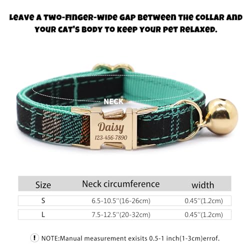 Personalized Plaid Cat Collar with Bell - Non-Breakaway Custom Polyester Kitten Collar with Engraved Name & Phone Number (Pattern 07, S (6.5-10.5 Inches)) - color: Pattern 07, size: S (6.5-10.5 Inches)