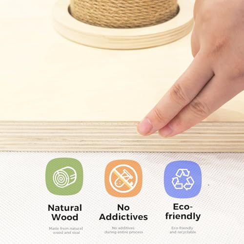 TINYBEAST Wooden Cat Scratching Post, Sturdy 35'' Tall Natural Sisal Cat Scratcher with Thick Solid Wood Base for Adult Cats Indoor, Jumbo Durable Stable Cat Scratcher Tower