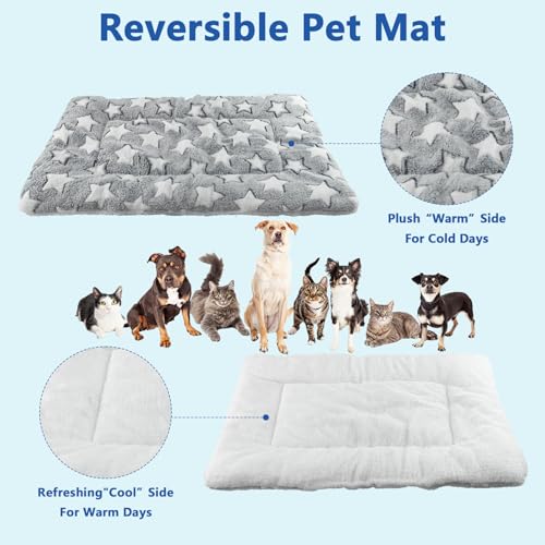 4 Pcs Dog Bed Mat Crate Pad Reversible Mat Machine Washable Bed Star Pet Sleeping Kennel Pad for Crate for Small, Medium, Large Dog(16 x 24 x 1.2 Inch,Gray)