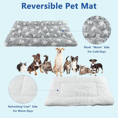 4 Pcs Dog Bed Mat Crate Pad Reversible Mat Machine Washable Bed Star Pet Sleeping Kennel Pad for Crate for Small, Medium, Large Dog(16 x 24 x 1.2 Inch,Gray)