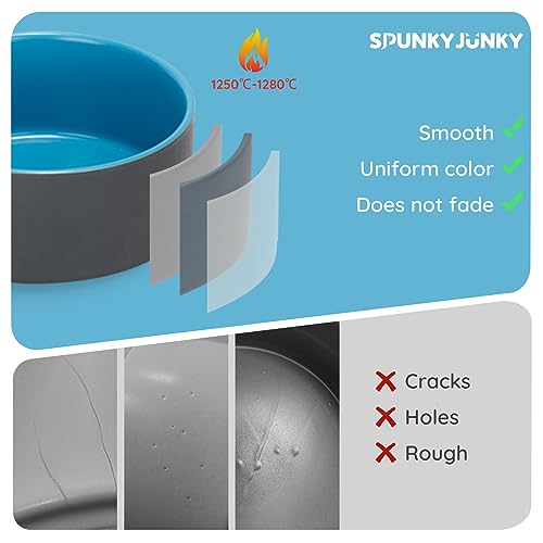 SPUNKYJUNKY 13.5OZ Ceramic Dog and Cat Bowl, Modern Cute Weighted Food Water Bowl for Replacement Blue-Grey (2 Pack) - color: Blue-grey, size: 1.7 CUPS × 2
