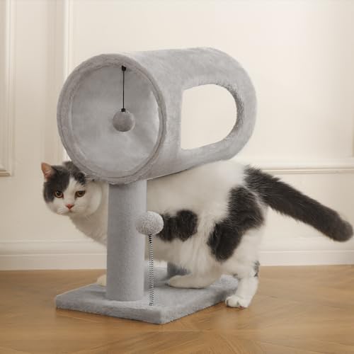 Cat Craft Scratching Post 20.5" Cat Tree with Tunnel Carpet Cat Tower Kitten Tree Cat Tree with Hanging Ball for Indoor Cat, Grey - color: Light Grey