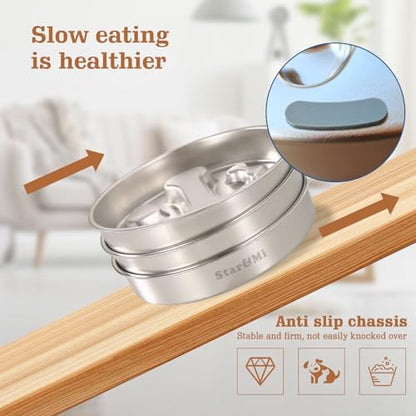 Stainless Steel Slow Feeder Dog Bowls – Non-Slip Metal Dog Bowl for Large & Medium Breeds, Puppy Puzzle Feeder – 2 Cup Capacity for Small to Big Pets – Durable Slow Feed Dog & Cat Food Dish with Mat - color: Face With Mat