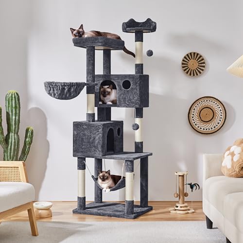 Yaheetech 73inch Cat Tree, Cat Stand Furniture with Scratching Posts Perches Hammock as Indoor Kittens Activity Center - color: Dark Gray, size: 73in