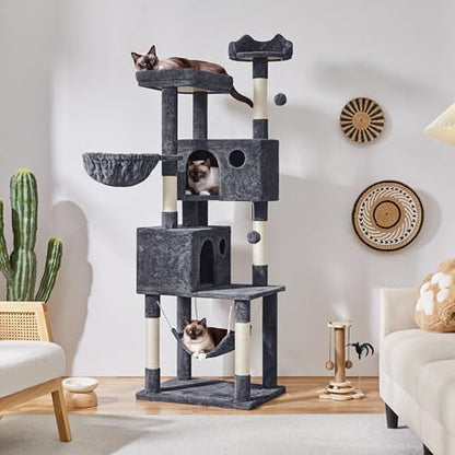 Yaheetech 73inch Cat Tree, Cat Stand Furniture with Scratching Posts Perches Hammock as Indoor Kittens Activity Center - color: Dark Gray, size: 73in