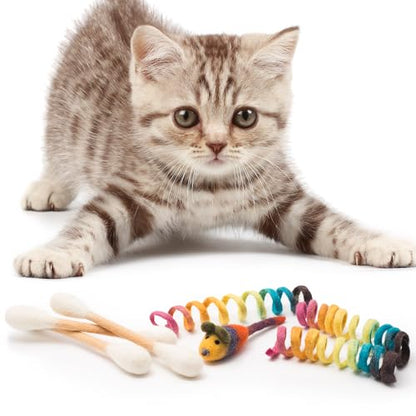 Glaciart One Indoor Catnip Cat Toy Pack - 7pc | Kitty Toys Include Wool Springs, Swabs & Mouse | for Activity, Exercise & Play | Filled w/Organic Catnip to Excite/Calm Pet | Great Gift Idea - color: Swabs & Springs & Mini Mouse