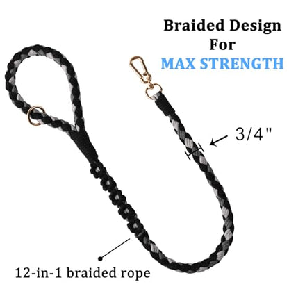 Double Dog Leash – Tangle-Free Dual Leash with 360° Swivel, Shock Absorbing Bungee, Reflective Stitching & Hand-Braided Main Rope (Supports Up to 440 lbs, Black) - color: Black