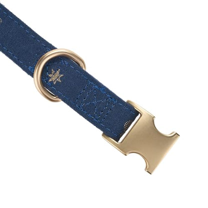 Cotton Fibric Dog Collar with High Grade Metal Buckle, for Small Dogs(Dark Blue,Small:10-15") - color: DK Blue, size: Small