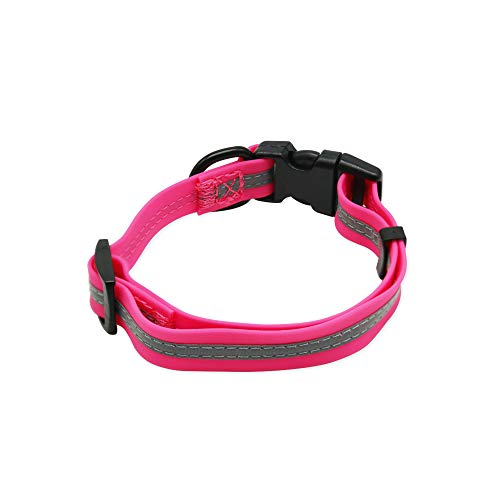 NIMBLE Dog Collar Waterproof Pet Collars Anti-Odor Durable Adjustable PVC & Polyester Soft with Reflective Cloth Stripe Basic Dog Collars S/M/L Sizes (Small (9.45”-14.17”inches), Pink) - color: Pink, size: Small (9.45”-14.17”inches)