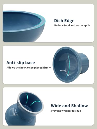 LoeJan Elevated Cat Food and Water Bowls Set, Extra Wide and Raised Ceramic Feeder, Anti-Vomit Whisker-Free Pressure Feeding Bowl for Kittens Adult Small Dogs (Deep Blue) - color: Deep Blue, size: Single (Water Bowl)