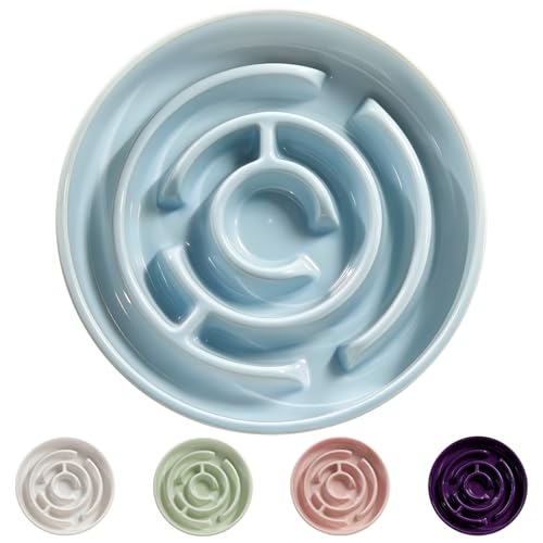 Ceramic Slow Feeder Dog Bowl,1.5 Cups Pet Slow Feeder for Small and Medium Breed,Puzzle Dog Food Dish,Anti-Gulping,Stop Bloat,Preventing Choking(Blue) - color: Blue