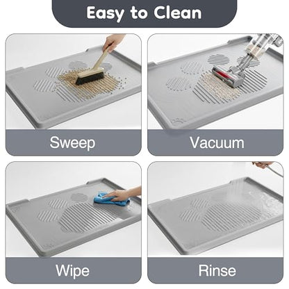 ISSEVE Cat Litter Mat 40" x 28" XL, Extra Large Silicone Mat for Litter Box, 1.38" Raised Edge Urine Waterproof Litter Trapping Mat Pad for Scatter Control, Soft on Kitty Paws, Protect Floor (Grey) - color: Light Grey