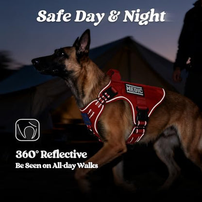 rabbitgoo Tactical Dog Harness Small Sized, No Pull Upgraded Reflective Heavy Duty Molle Vest with Handle, Adjustable Military Service Dog Vest for Walking Hiking Training, Red, S - color: Red Reflective, size: Small