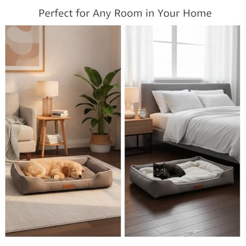 Pet Bed & Dog Beds: Waterproof Dog Bed for Small/Med/Large Dogs/Cats Premium Oxford Cloth, All-Season, Bite-Resistant, Shape-Retaining, Thick PP Cotton, Quick Rebound, Urine-Proof (Medium) - size: Medium