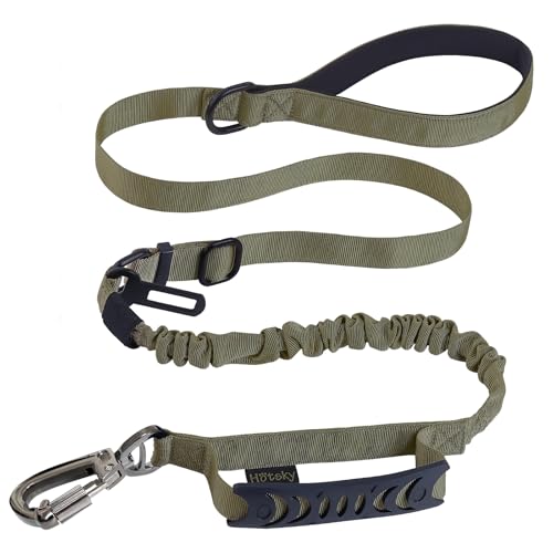 Hotsky Tactical Dog Leash Heavy Duty for Medium Large Dogs that Pull,4-6Ft Strong Bungee Shock Absorbing No Pull Dog Leash with Padded Double Handle and Car Seatbelt,Army Green - color: Bungee(4-6FT,M/L),Army Green, size: Medium / Large