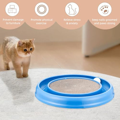 Cat Scratching Board with Balls for Cats Grinding Claw, Round Cat Scratcher Interactive Toy, Cat Ball Track Scratcher Pad for Cats Exercise Play(Blue)