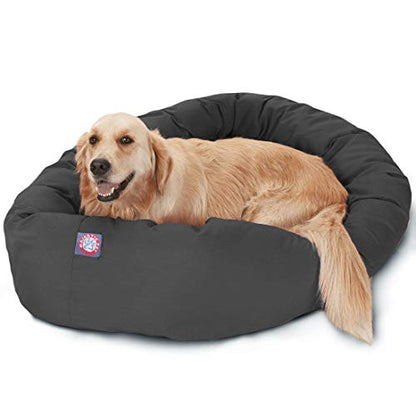 Majestic Pet Dog Bagel Calming Bed, 40x29x9in, Soft Round Pet Bed with Spine Support, Fluffy Donut Dog Bed, Large, Gray - color: Gray