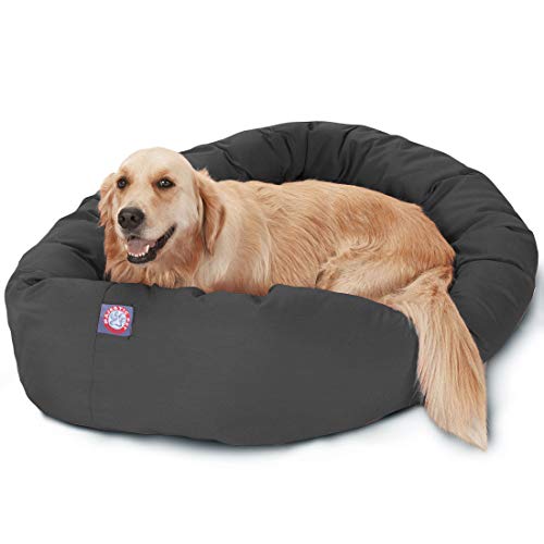 Majestic Pet Dog Bagel Calming Bed, 40x29x9in, Soft Round Pet Bed with Spine Support, Fluffy Donut Dog Bed, Large, Gray - color: Gray