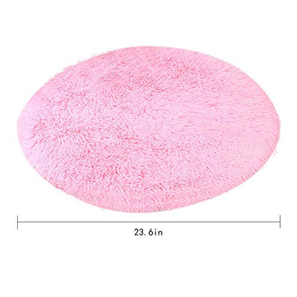 24 Inch Plush Dog Bed Mat Warm Fluffy Round Puppy Crate Pad with Anti-Slip Waterproof Bottom Soft Comfy Pet Kennel Mat for Small and Medium Dogs Sleeping(Pink) - color: Pink, size: 24 Inch