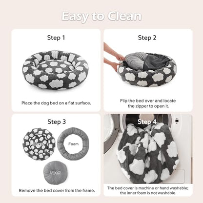 JOEJOY Donut Large Dog Bed, Cute Round Calming Dog Bed with Removable Washable Cover, Orthopedic Pet Beds with Jacquard Shaggy Plush & Non Skid Bottom, Black - color: Grey, size: L (36x36x10)