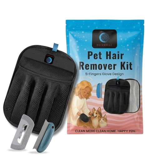 2-Pack Reusable Pet Hair Remover Gloves for Laundry, Furniture & Clothes, Best Dog & Cat Grooming Glove, Removes Fur from Couch, Car & Carpet