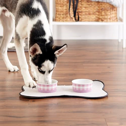 Bone Dry Ceramic Food Bowls, Non-Slip & Dishwasher Safe, Small, 4.25x2 Pansy Check - color: Pansy Petite Check, size: Small Set, 4.25x2"