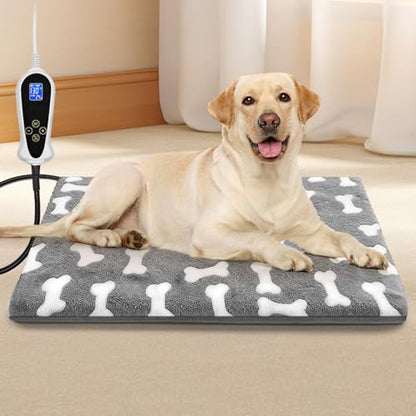 Bestio Dog Heating Pad,28x18 in Heated Dog Bed with Constant Heat & Auto Modes，MET&UL Certified Pet Heating Pad,Chew-Resistant Cord,Waterproof Washable Cover-Gray - size: 28.0"L x 18.0"W x 0.5"Th