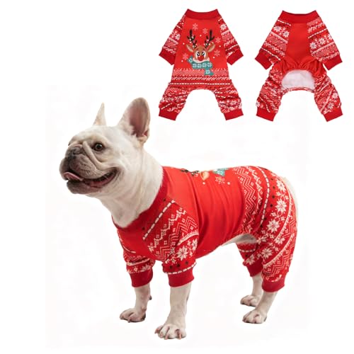 EXPAWLORER Dog Christmas Pajamas for Small Medium Large Dogs, Pet Holiday Onesie Costume, Warm Soft Lightweight Stretchy Xmas Outfit Winter Clothes Sweater Jumpsuit Pjs for Puppy Cats Boys & Girls SM - size: S-Medium