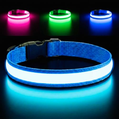 Light Up Dog Collar – Reflective, Adjustable & Rechargeable Electronic Glow Pet Collars – Bright, Comfortable, High Visibility LED Dog Collar for Night Safety, Outdoor Walk & Flashing Fun, Blue, Large - color: Blue, size: Large