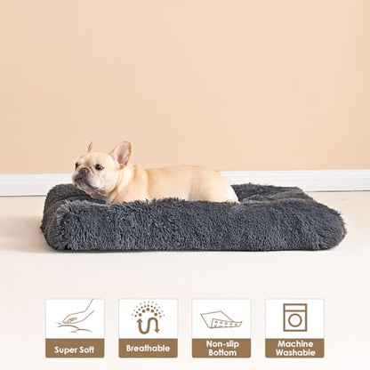 EHEYCIGA Fluffy Dog Crate Bed for Medium Dogs, Plush Faux Fur Crate Pad, Calming Anti Anxiety Medium Dog Bed, Washable Soft Warm Mat with Non-Slip Bottom, Dark Grey - color: Dark Grey, size: 29.5 x 20