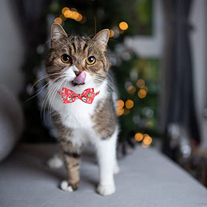 Christmas Breakaway Cat Collar with Removable Bow Tie and Bell, Cute Xmas Patterns, 3 Pack Safety Buckle Kitten Collars, Adjustable Pet Collar - color: Style B - Christmas