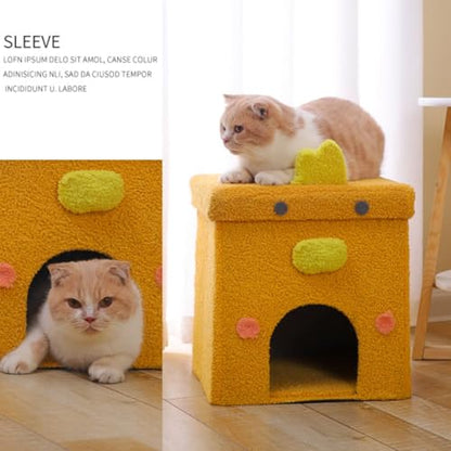 Cat Houses for Indoor Cats,Cat Cave Beds Pet Hideaway,2 Story Cube Condos Cat Sleeping Space,Collapsible Covered Burrowing Cozy Kitten Nest,Sturdy Structure Cat Play Tower (White) - color: White