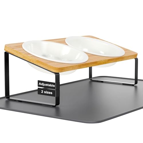 LEAWALK Upgraded Adjustable Height Cat Food Bowls Stand Ceramic Dog Bowls and Slow Feeder Cat Bowl, 15°Tilted Stand Anti Vomiting Raised for Small and Medium Sized Cats Dogs (Creamy White) - color: Creamy White