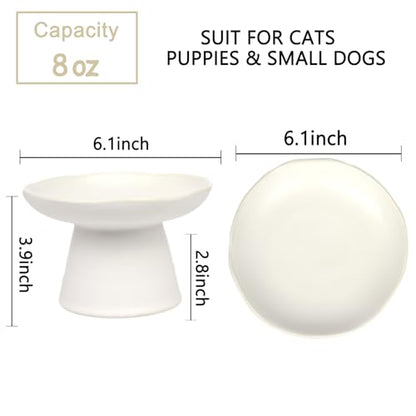 Extra Wide 6.1" Raised Cat Food Bowl, Shallow Ceramic Elevated Cat Feeder, Anti Vomiting, Stress Free, Whisker Fatigue, Pet Food or Water Bowl, White - color: White-Shallow