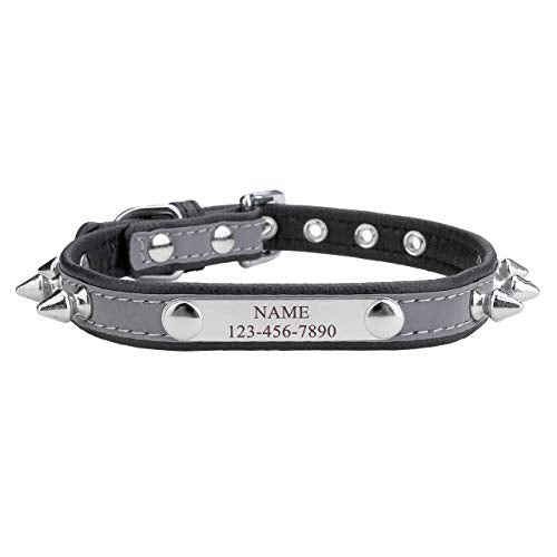 Custom Nameplate ID Tag Pet Collar with Name and Phone Number Reflective Rivets Punk Pet Accessories for Dog Cat - color: Black, size: Small
