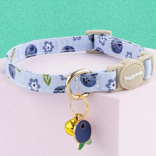 Faygarsle 2 Pack Blueberry Banana Pattern Cat Collars Breakaway Safety Collar with Bell Spring Summer Design for Girl Cats,Yellow Light Blue - color: Blueberry&banana