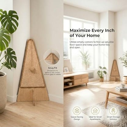 Corner Cat Scratcher–26in Tall Cat Scratching Post, Space Saving Leaning Cat Tree Protects Furniture, Multi-Level Solid Wood with Natural Sisal, Wall Corner Cat Scratch Post for Indoor Cats