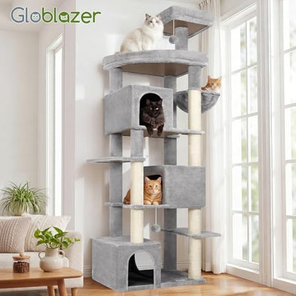 Globlazer 80in Extra Large Cat Tree Tower for Large Adult Cats, Heavy Duty Cat Condo Stand with Oversized Fan-Shaped Perch & 6 Sisal Scratching Posts, S80, Light Grey - color: Light Grey