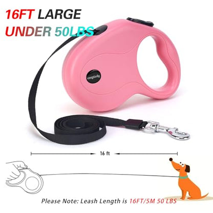 enrgticdg 16Ft Retractable Dog Leash,Light Weight Leash for Small to Medium Dogs/Cats Up to 50lbs,Stainless Steel Spring Strong Nylon Tape, Tangle Free, One-Handed Brake.(Pink-Black) - color: Pink-Black