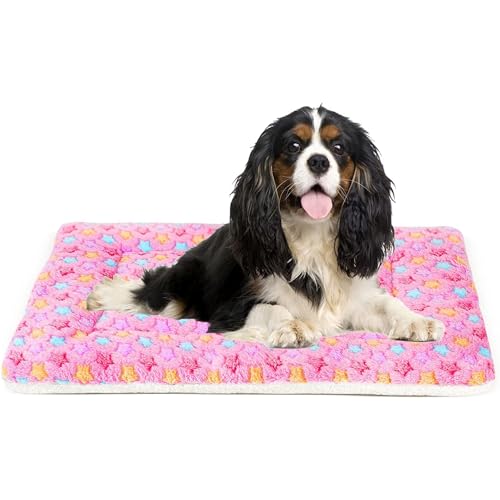Mora Pets Dog Bed Crate Pad Ultra Soft Pet Bed with Cute Star Print Washable Crate Mat for Large Medium Small Dogs Reversible Fleece Dog Crate Kennel Mat Cat Bed Liner 29 x 21 inch Pink - color: Pink, size: 30-Inch