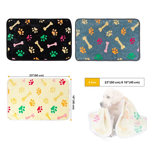 Dono 1 Pack 3 Dog Blankets, Soft Fluffy Fleece Pet Blanket Warm Sleep Mat Paw Print Design Puppy Kitten Throw Blankets Doggy Blanket for Dogs - color: Black/Yellow/Gray, size: S(23*16")