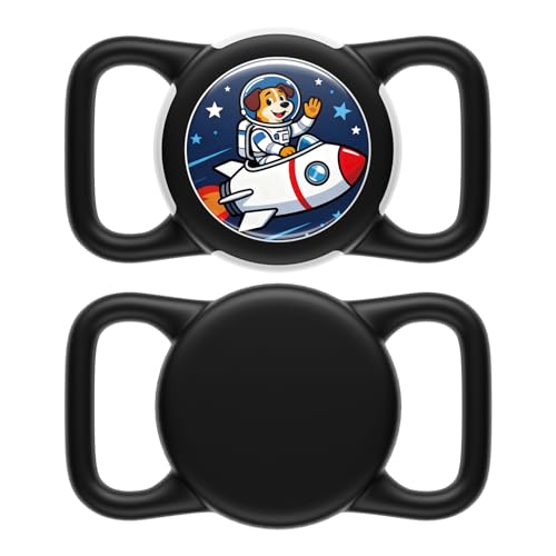 Dog AirTag Holder for Dog Collar, Soft Silicone Slide-On Case for Apple AirTag, No-Dangle Quiet Protective Holder with Eye-Catching Pet Character Designs, Black-Rocket Pilot - color: Black-Rocket Pilot, size: Regular