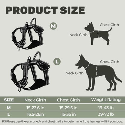 No Pull Dog Harness Escape Proof, Adjustable Reflective Dog Vest with Control Handle, No Choke Pet Harness for Medium and Large Dogs (Black, M)