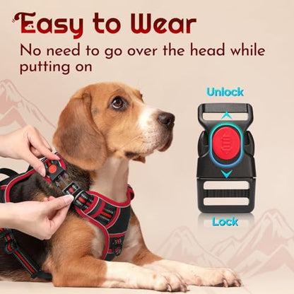 Dog Harness Medium Sized, Easy Wearing with 3 Buckles, Adjustable No Pull Pet Harness with 2 Rings for Walking, No Chock Reflective Soft Padded Vest with Control Handle, Black & Red, M - color: Black & Red, size: Medium