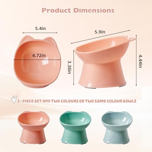KSIA Klear Elevated Cat Bowls 2 Pack, Tilted Raised Cat Bowl for Food and Water, 4.72" Wide, Whisker Friendly Anti Vomit for Indoor Cats, Microwave and Dishwasher Safe, Pink - color: Pink