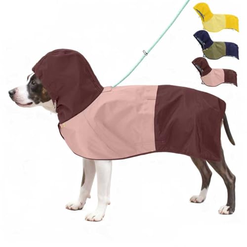 Waterproof Dog Raincoat with Hood, Extended Coverage Rain Jacket for Large Dogs, Wind-Resistant Secure Fit with Leg Straps, Reflective, Leash Hole, Easy Hook & Loop Fastener On/Off, Pink, L - color: Pink, size: Large